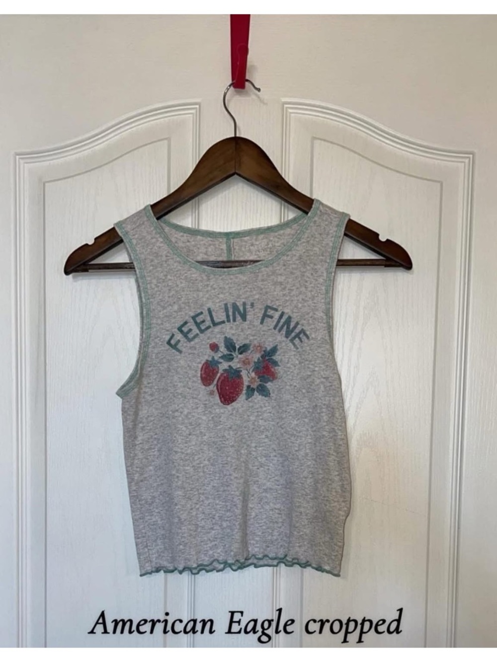 American Eagle Outfitters Heather Gray Cropped Tank with Teal Trim